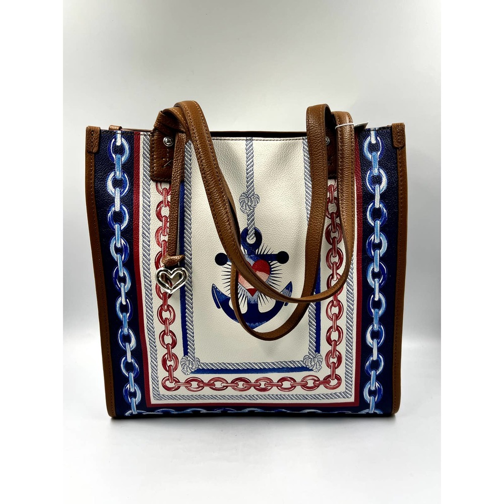 NWT Brighton Anchor & Soul Sailors Heart Leather Tote Bag Multi NWTS